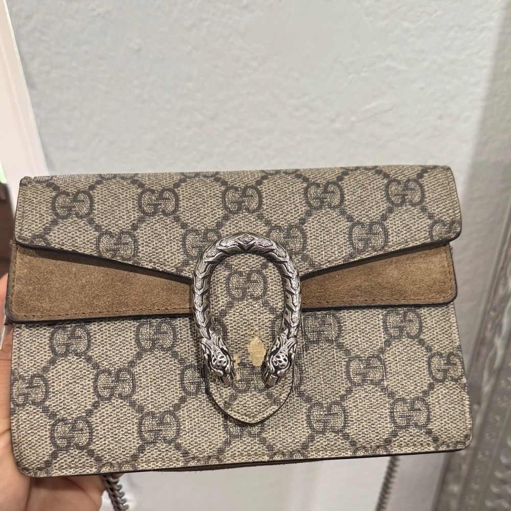 Gucci Beige and Brown Clutch with Silver Accent
